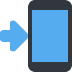 Иконка смартфона с синей стрелкой, указывающей на него слева, символизирующая входящий вызов или импорт данных на устройство.