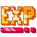 Пиксельный логотип, состоящий из оранжевой надписи 'EXP' с эффектом объема, под которой расположена ярко-розовая полоска прогресса, также выполненная в пиксельном стиле.