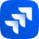 Логотип Jira на синем фоне, представляющий собой три белых стилизованных стрелки, направленных вверх и вправо.