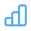 Стилизованная иконка в виде ступенчатой гистограммы, состоящей из трех вертикальных полос разной высоты, соединенных линией, выполненная в голубом цвете на сером фоне.