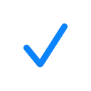 Ярко-синяя галочка на черном фоне, выполненная в стиле пиксельной графики с эффектом горизонтального шлейфа (движения).