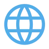 Синий значок в форме земного шара с линиями широты и долготы, символизирующий интернет или глобальную сеть.