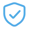 Синий значок щита с галочкой посередине, символизирующий защиту или безопасность.