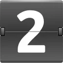 Изображение цифры 2 в стиле сегментного индикатора или таблички перекидного календаря на темном сером фоне.