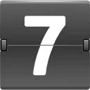 Изображение цифры 7 белого цвета на темном сером фоне, стилизованное под перекидное табло.