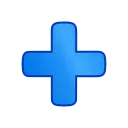 Синий геометрический символ плюс на черном квадратном фоне с серой рамкой