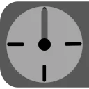 Схематичное изображение циферблата часов серого цвета с одной стрелкой, направленной строго вверх, и тремя черными отметками, расположенными в положениях 3, 6 и 9 часов.