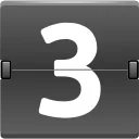 Цифра 3 белого цвета, выполненная в стиле перекидного табло на темно-сером фоне.