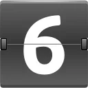 Изображение цифры 6 белого цвета в стиле механического перекидного табло на темно-сером фоне.