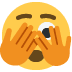 Эмодзи с желтым лицом, которое прикрывает глаза руками, но подглядывает через пальцы, выражая любопытство или смущение.