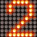 Светодиодное табло с изображением цифры 2, составленной из светящихся оранжевых точек на черном фоне.