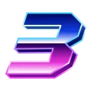 Стилизованная цифра 3 с эффектом градиента от темно-синего сверху до ярко-розового снизу, с объемной трехмерной структурой и светящимся неоновым контуром.