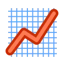 Значок, изображающий оранжевый линейный график роста на светло-голубом фоне в клетку.