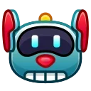 Стилизованная иконка головы робота синего цвета с красными элементами на ушах, светящимися голубыми глазами, красным носом и белой улыбающейся &laquo;зубастой&raquo; челюстью, на макушке головы расположен желтый индикатор.