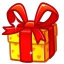 Подарочная коробка желтого цвета с красной лентой и бантом, украшенная рисунком маленьких сердечек