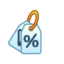 Иконка с изображением двух светлых бирок с символом процента, соединенных оранжевым кольцом