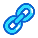 Значок в виде синей цепочки из двух звеньев на сером фоне, используемый для обозначения гиперссылки.