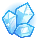 Иконка с изображением трех граненых сверкающих кристаллов светло-голубого цвета на круглом фоне более насыщенного синего оттенка.