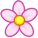 Стилизованный рисунок пятилепесткового цветка с розовыми лепестками и ярко-желтой сердцевиной на белом фоне.